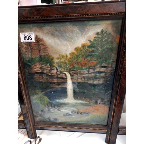 608 - An oak framed picture of a waterfall.