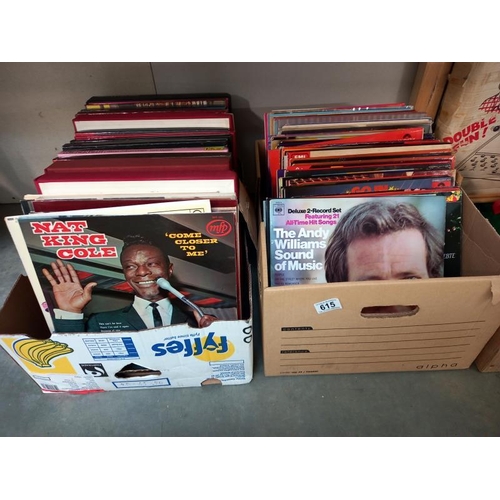 615 - 2 boxes of LP records including Nat King Cole, Andy Williams etc