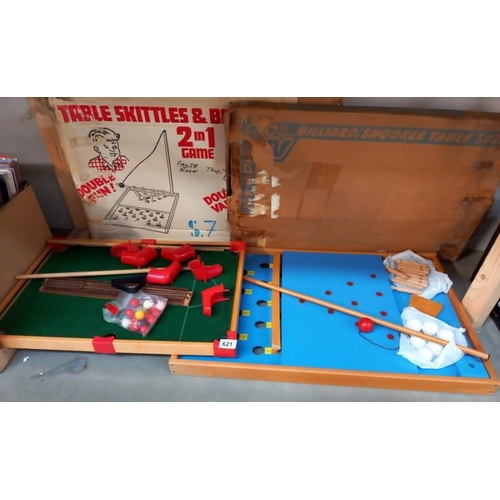 621 - A vintage table top snooker and table skittles/bagatelle games