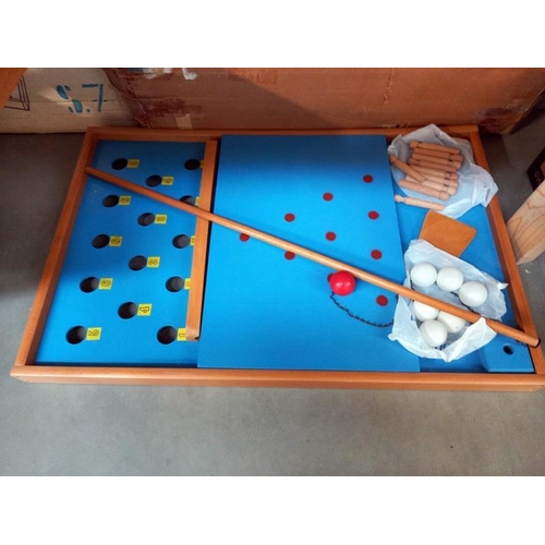 621 - A vintage table top snooker and table skittles/bagatelle games