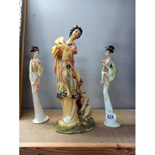 624 - 3 Geisha girl figurines