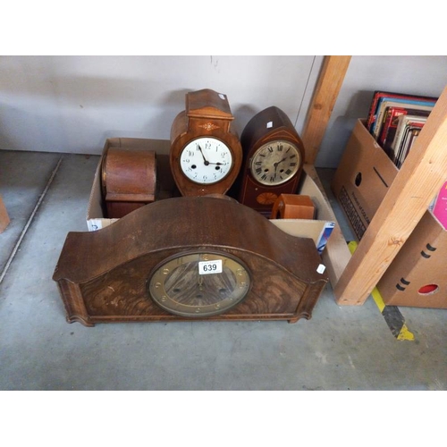 639 - A selection of Edwardian inlaid mantle clock and others for repair