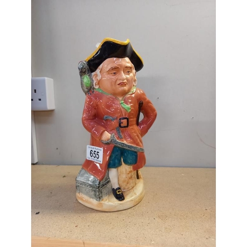 655 - A long John Silver musical Toby jug, A/F has a hole in the back (check picture) tune does not play p... 