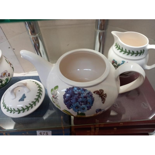 674 - A Port Meirion teapot, sugar bowl and milk jug