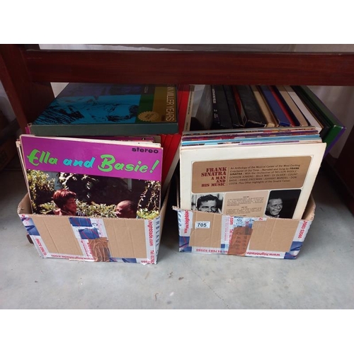 705 - 2 boxes of LP vinyl records including Ella & Basie & easy listening etc.