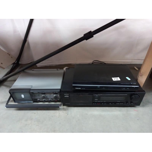 715 - A Denon audio cassette player, Crown radio & TV, Toshiba DVD player