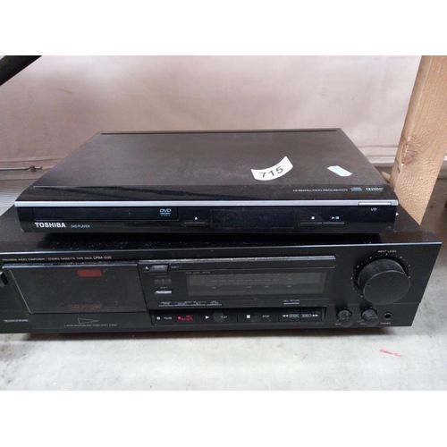 715 - A Denon audio cassette player, Crown radio & TV, Toshiba DVD player