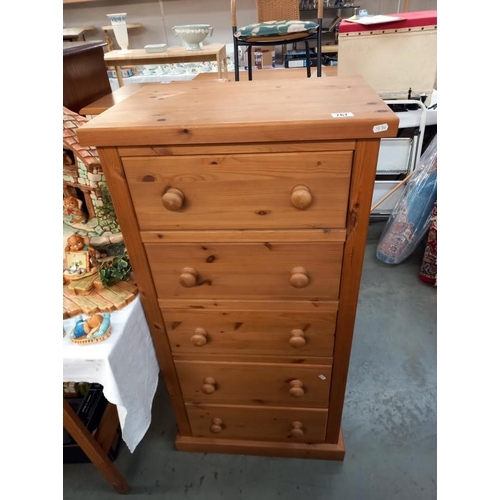 767 - A solid pine 5 drawer chest of drawers, 61cm x 42cm x 120cm high