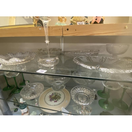 788 - A good selection of vintage moulded glass including serving dishes & green stemmed wine glasses