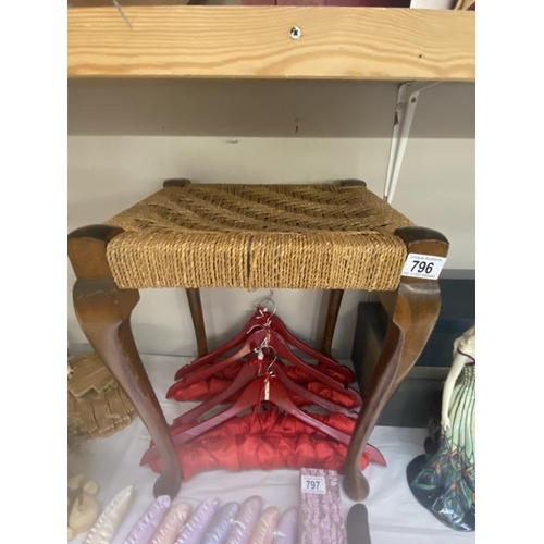 796 - An Edwardian oak bedroom stool on Queen Anna legs & string weave seat