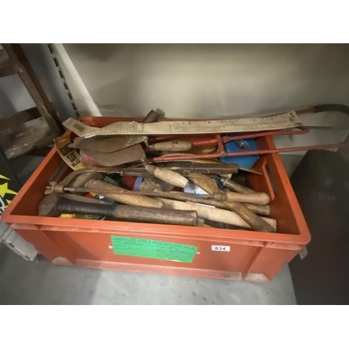 834 - A metal tool box of assorted tools, corded electric drill & large box of miscellaneous tools