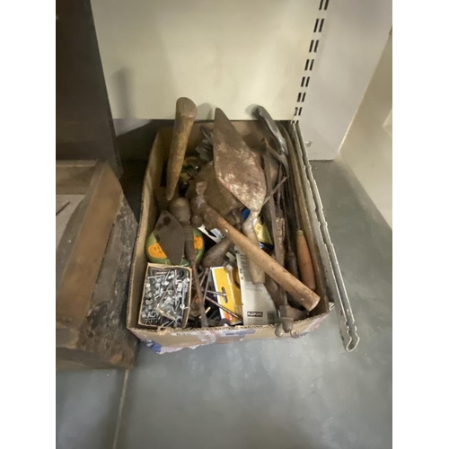 835 - A box of tools & tins of bolts & nuts & a large wooden tool box & contents