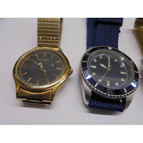 Five gent's wrist watches and an ingersol pocket watch.