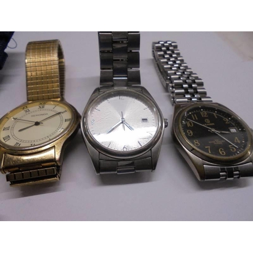 Five gent's wrist watches and an ingersol pocket watch.