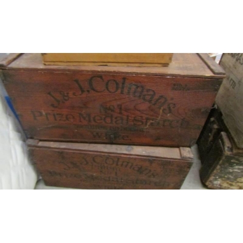 929 - Two early Colemans stands, a Colemans mustard and a British Fondants Ltd., wooden boxes, COLLECT ONL... 