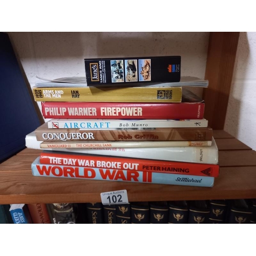 102 - War related books including on tanks, arms, D-Day and V E Day