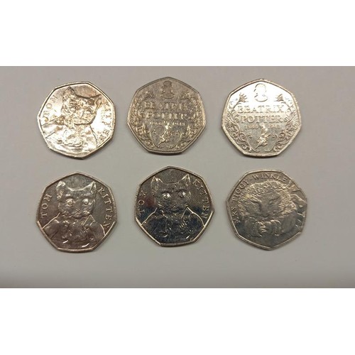 1164 - Forty five collectable Beatrix Potter 50 pence coins, (£22.50 face value).