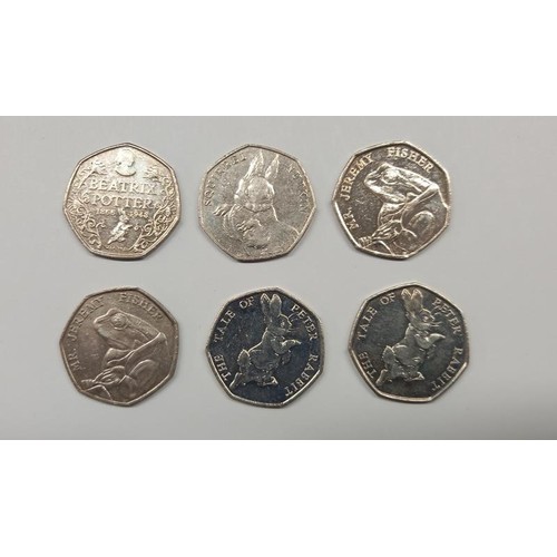 1164 - Forty five collectable Beatrix Potter 50 pence coins, (£22.50 face value).