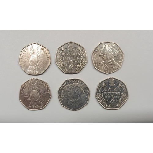 1164 - Forty five collectable Beatrix Potter 50 pence coins, (£22.50 face value).