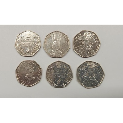 1164 - Forty five collectable Beatrix Potter 50 pence coins, (£22.50 face value).