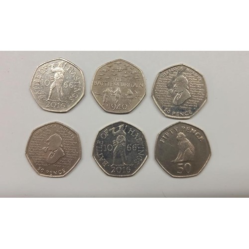 1166 - A large collection of collectable 50p coins including Benjamin Britain, Isaac Newton etc., with dupl... 