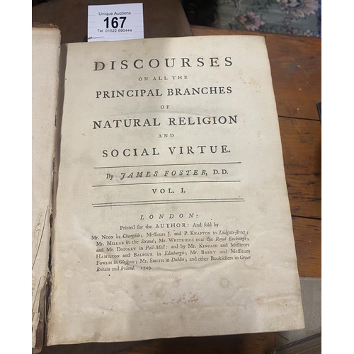 167 - An old bible and Discourses on all the Principal Branches of Natural Religion and Social Virtue (2 v... 