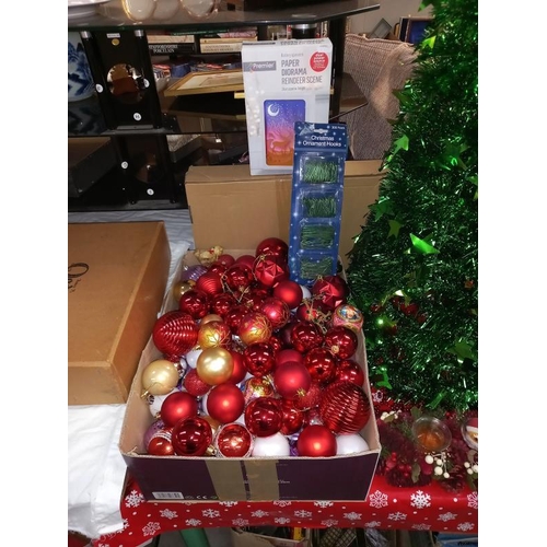 100 - A green collapsible Christmas trees plus quantity of decorations and boxes of lights