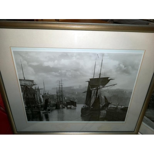 13 - 3 black and white framed and glazed prints of early scenes including Whitby