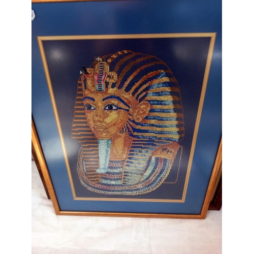 31 - 4 framed Egyptian revival tapestries including Tutankhamun death mask