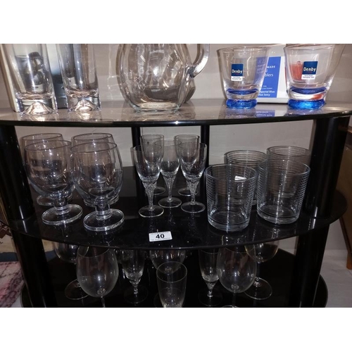 40 - A selection of drinking glasses including Denby Imperial blue tumblers etc