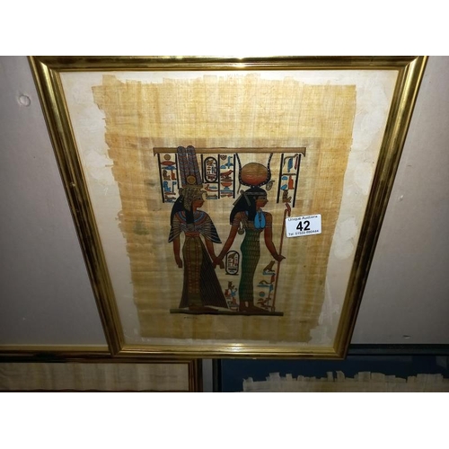 42 - 3 Egyptian revival paintings on Papyrus