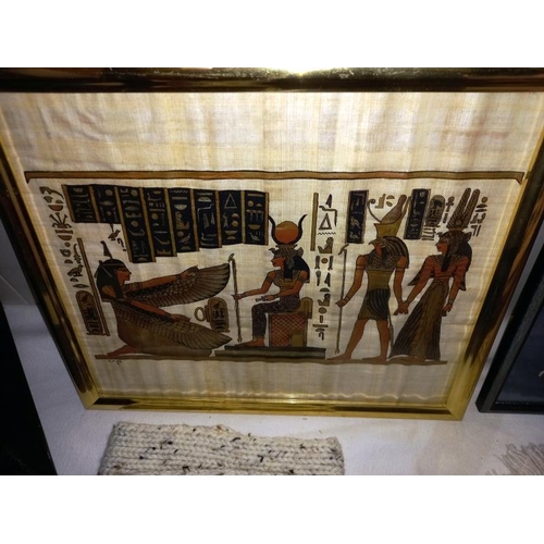 42 - 3 Egyptian revival paintings on Papyrus