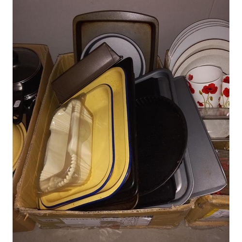 59 - 3 boxes of kitchen pans, dinner plates etc