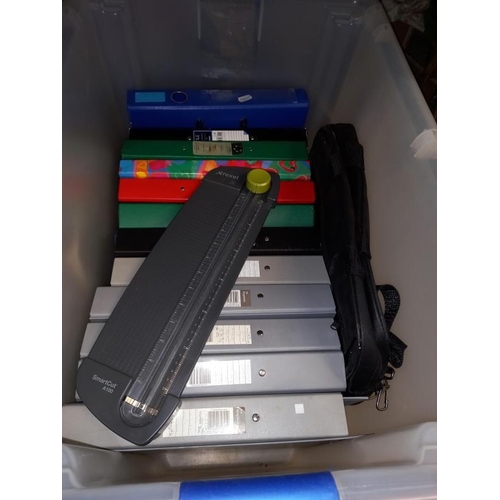 63 - A large box of used office files, marker pens, pencils etc