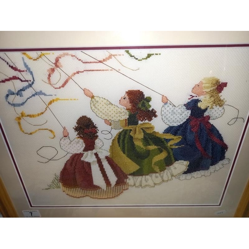 7 - A pine framed tapestry of 3 girls