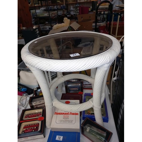 71 - Painted bamboo coffee table with smoked glass top