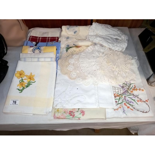 76 - A  Quantity of linen, including tea towels, doilies etc