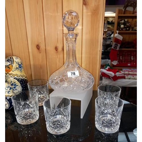 78 - A cut glass decanter and 5 whisky tumblers