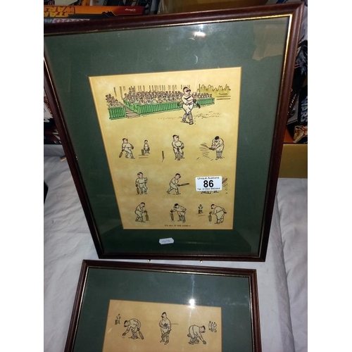 86 - 2 framed 1920's cricket watercolours titled 'it's all in the game' signed Bateman