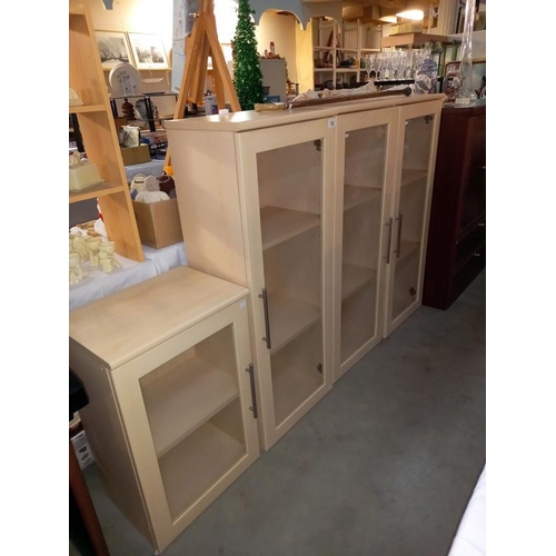 136 - 4 pine effect glazed bookcase display cabinets