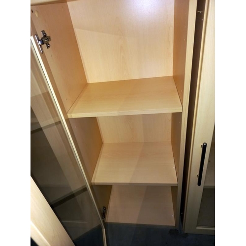 136 - 4 pine effect glazed bookcase display cabinets