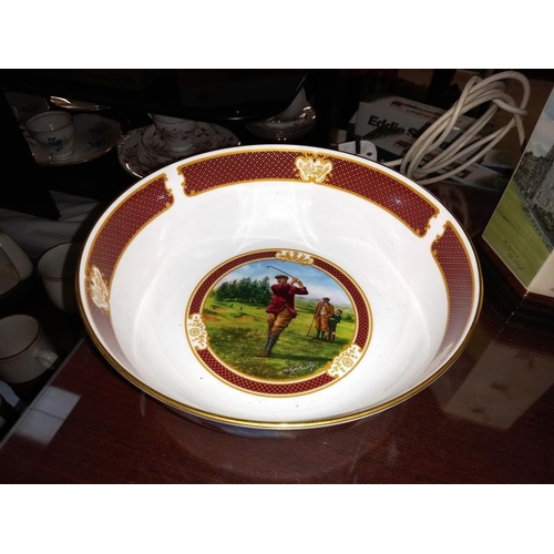 142 - Royal Worcester golfing collection bowl & a St. Andrews golf themed table lamp