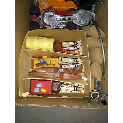 148 - Vintage Timpo plastic wild west stage coach horses & canoes etc. Including Tonka truck, Matchbox & Y... 