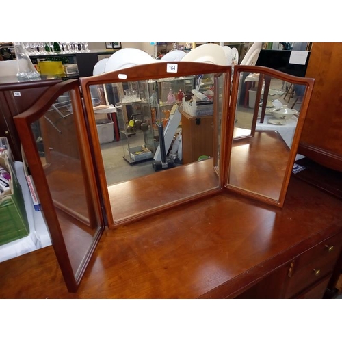 164 - A solid mahogany triple mirror backed dressing table with brass knobs (COLLECT ONLY)