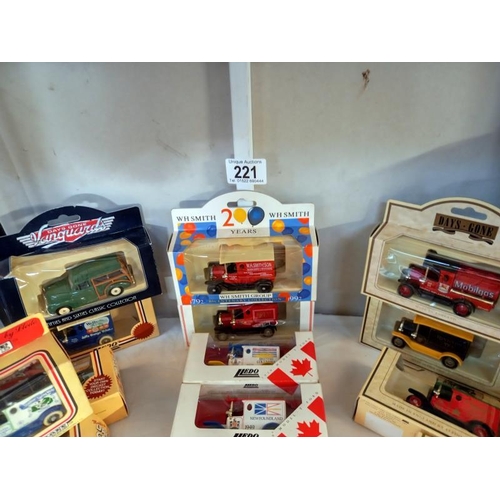 221 - 29 boxed die cast model vans, mostly Lledo including Vanguard Morris minor traveller