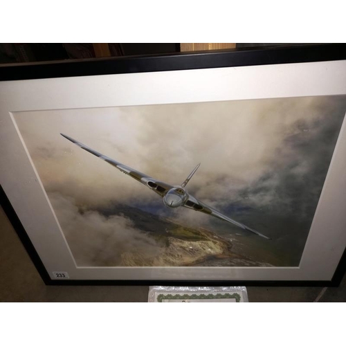 233 - A limited edition print, Beachy Head, No; 129/558 by Andy Rouse of a Vulcan Bomber, 73cm x 53cm (COL... 