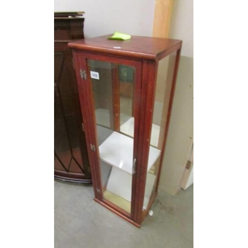 1458 - A mahogany display cabinet, 35 x 28 x 99 cm high, COLLECT ONLY.