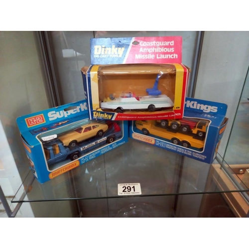 291 - Boxed Matchbox Super Kings K-36 & K-2 & Dinky Coastguard missile launcher