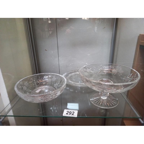 292 - 2 cut glass bowls & a plate with similar decoration