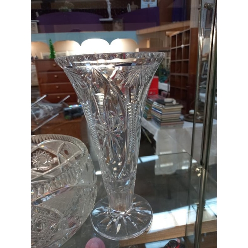 352 - A large cut glass bowl & 2 vases